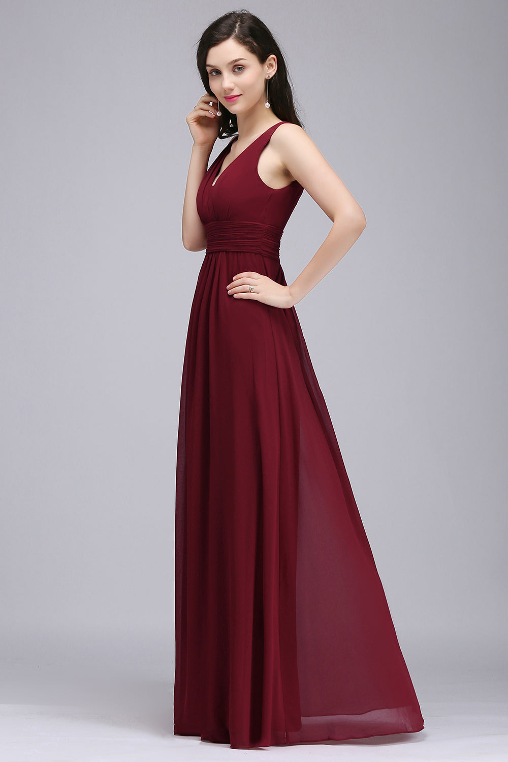 Elegant A-Line Chiffon V-Neck Sleeveless Bridesmaid Dresses