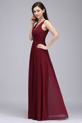 Elegant A-Line Chiffon V-Neck Sleeveless Bridesmaid Dresses