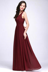 Elegant A-Line Chiffon V-Neck Sleeveless Ruffles Floor Length Bridesmaid Dresses