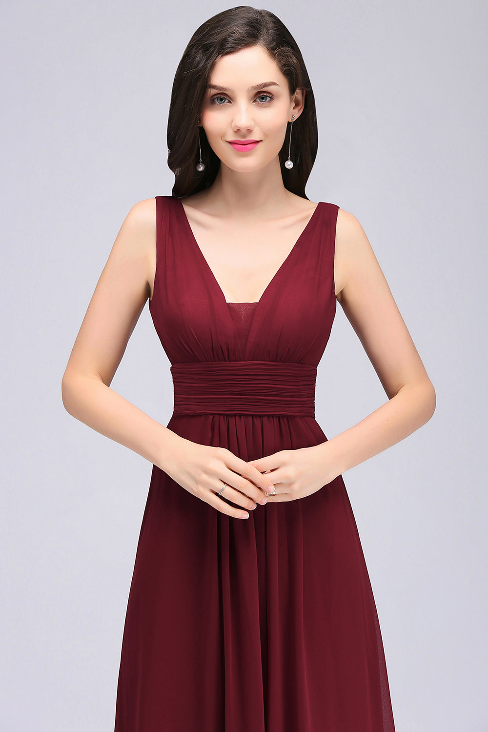 Elegant A-Line Chiffon V-Neck Sleeveless Bridesmaid Dresses