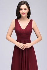 Elegant A-Line Chiffon V-Neck Sleeveless Bridesmaid Dresses