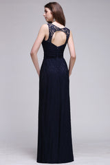 Elegant A-Line Lace Scoop Sleeveless Hollow-Back Floor Length Bridesmaid Dress