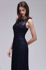 Elegant A-Line Lace Scoop Sleeveless Hollow-Back Floor Length Bridesmaid Dress