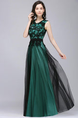 Elegant A-Line Tulle Lace Sleeveless Floor Length Bridesmaid Dress with Sash