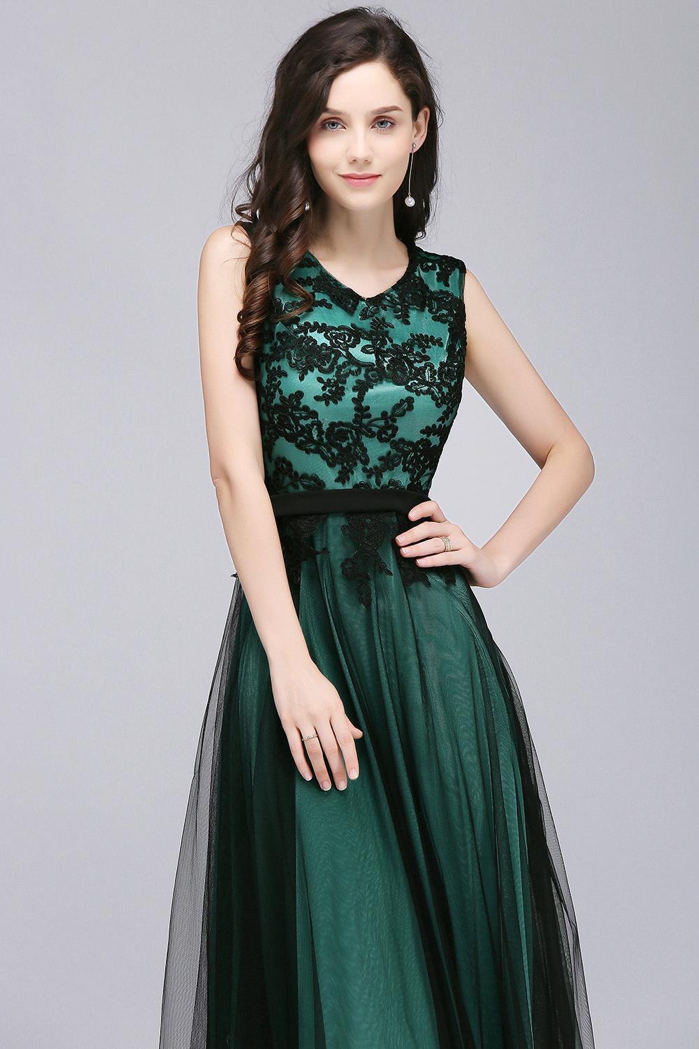 Elegant A-Line Tulle Lace Sleeveless Floor Length Bridesmaid Dress with Sash