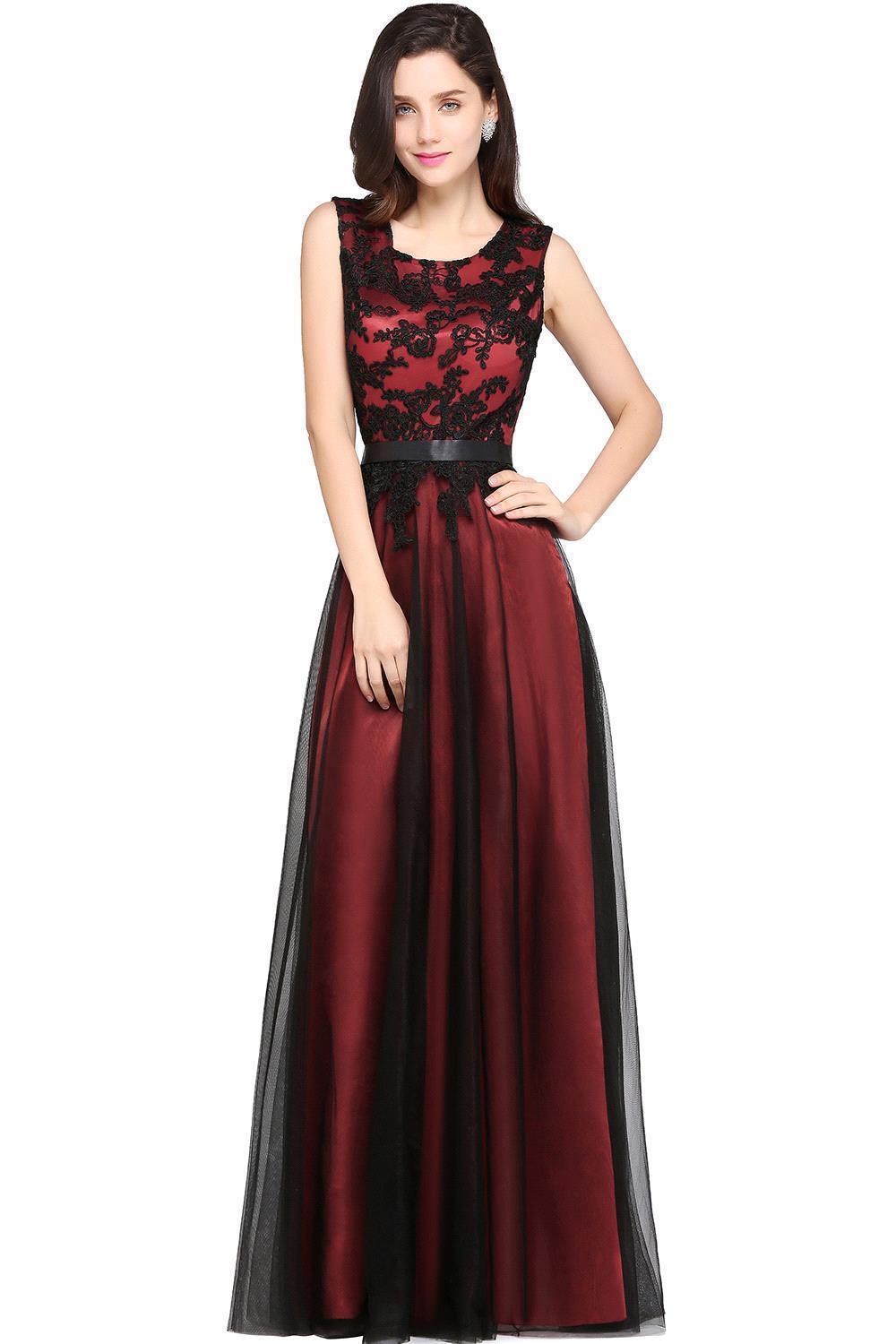 Elegant A-Line Tulle Lace Sleeveless Floor Length Bridesmaid Dress with Sash