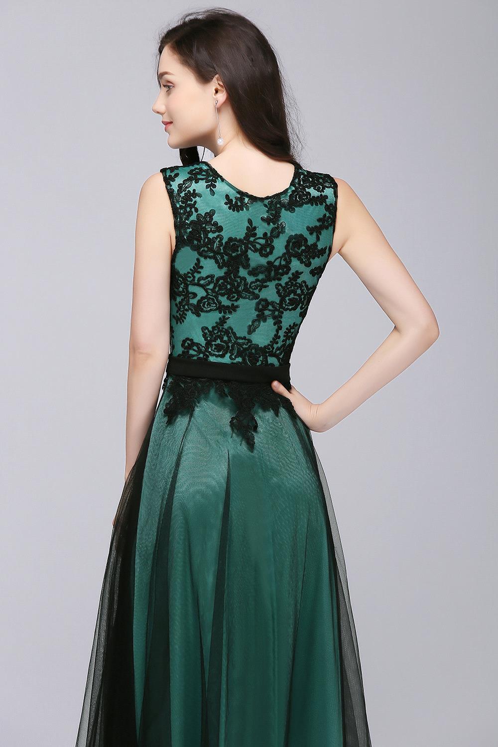 Elegant A-Line Tulle Lace Sleeveless Floor Length Bridesmaid Dress with Sash