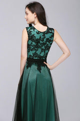 Elegant A-Line Tulle Lace Sleeveless Floor Length Bridesmaid Dress with Sash