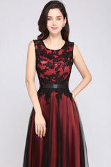 Elegant A-Line Tulle Lace Sleeveless Floor Length Bridesmaid Dress with Sash