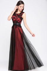 Elegant A-Line Tulle Lace Sleeveless Floor Length Bridesmaid Dress with Sash