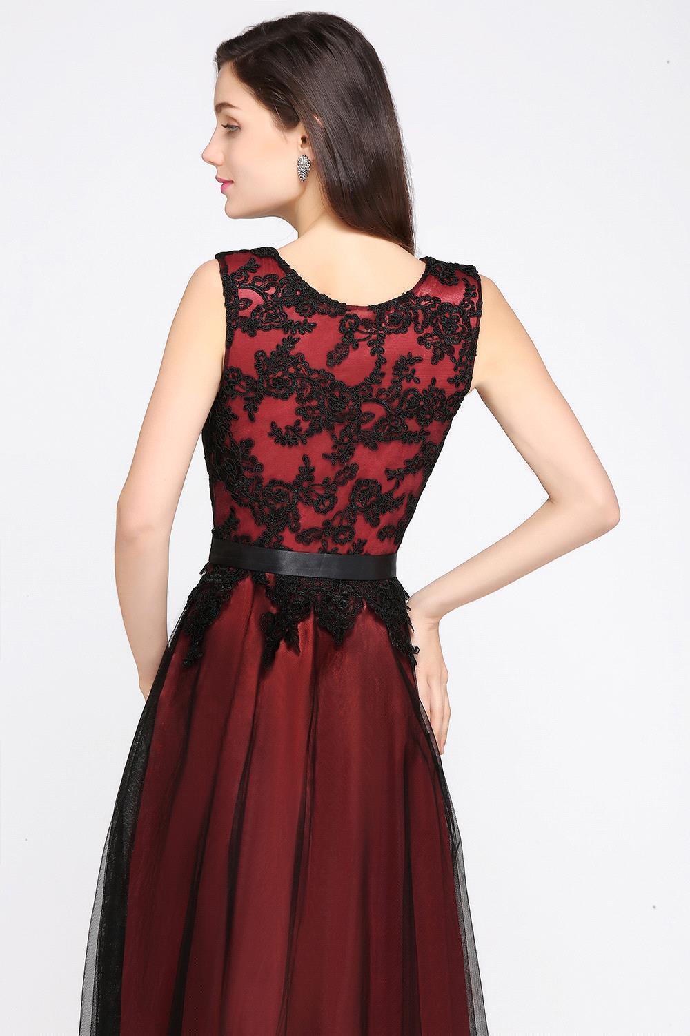 Elegant A-Line Tulle Lace Sleeveless Floor Length Bridesmaid Dress with Sash