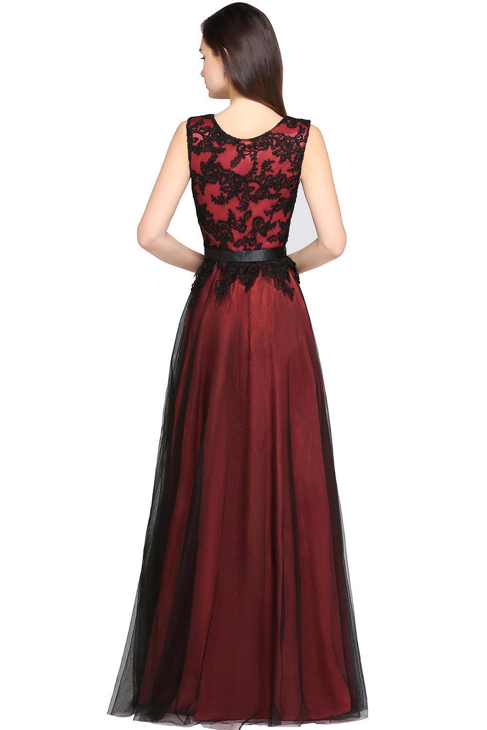 Elegant A-Line Tulle Lace Sleeveless Floor Length Bridesmaid Dress with Sash
