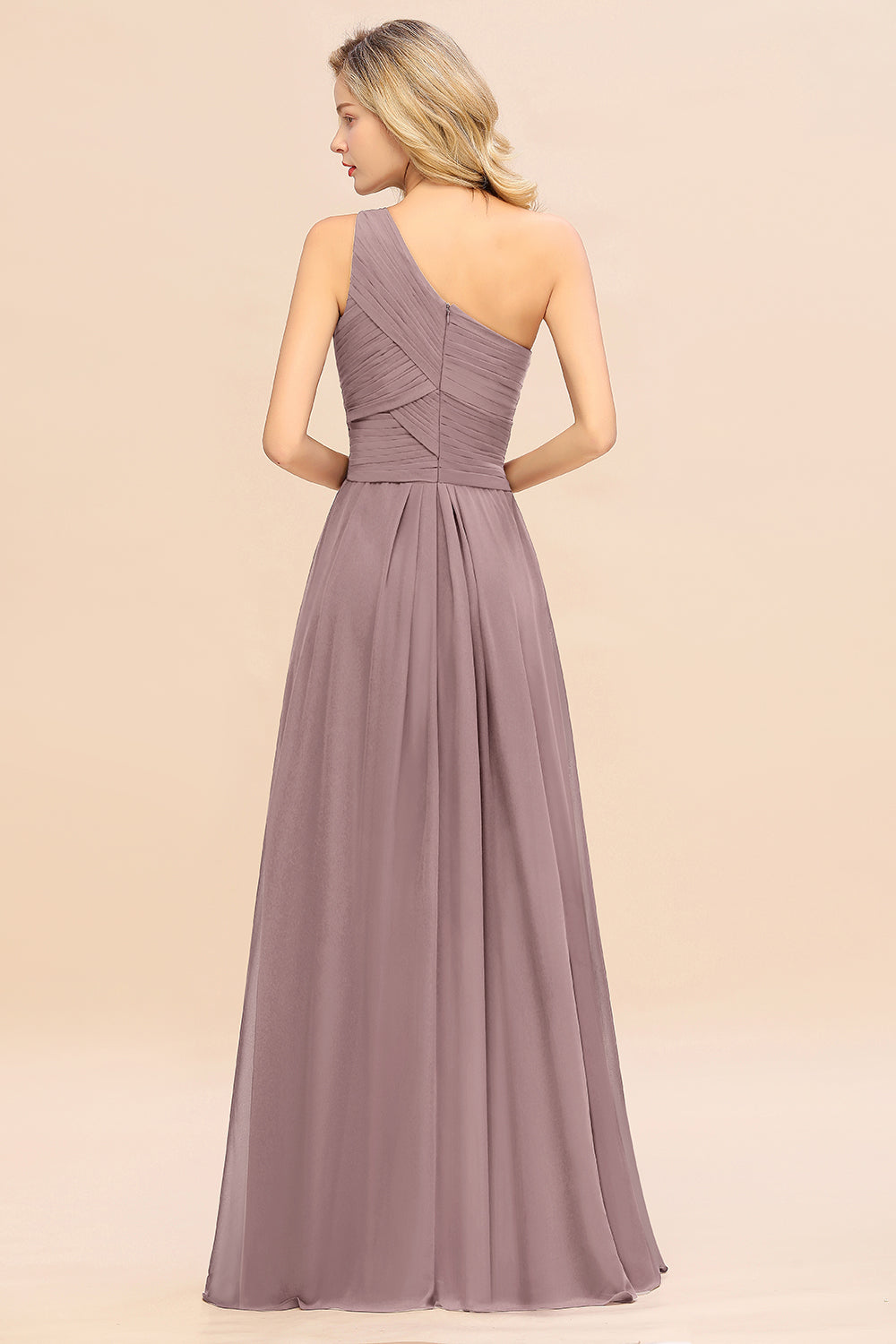 Elegant Dusk A-line Chiffon Ruffles One Shoulder Long Bridesmaid Dress