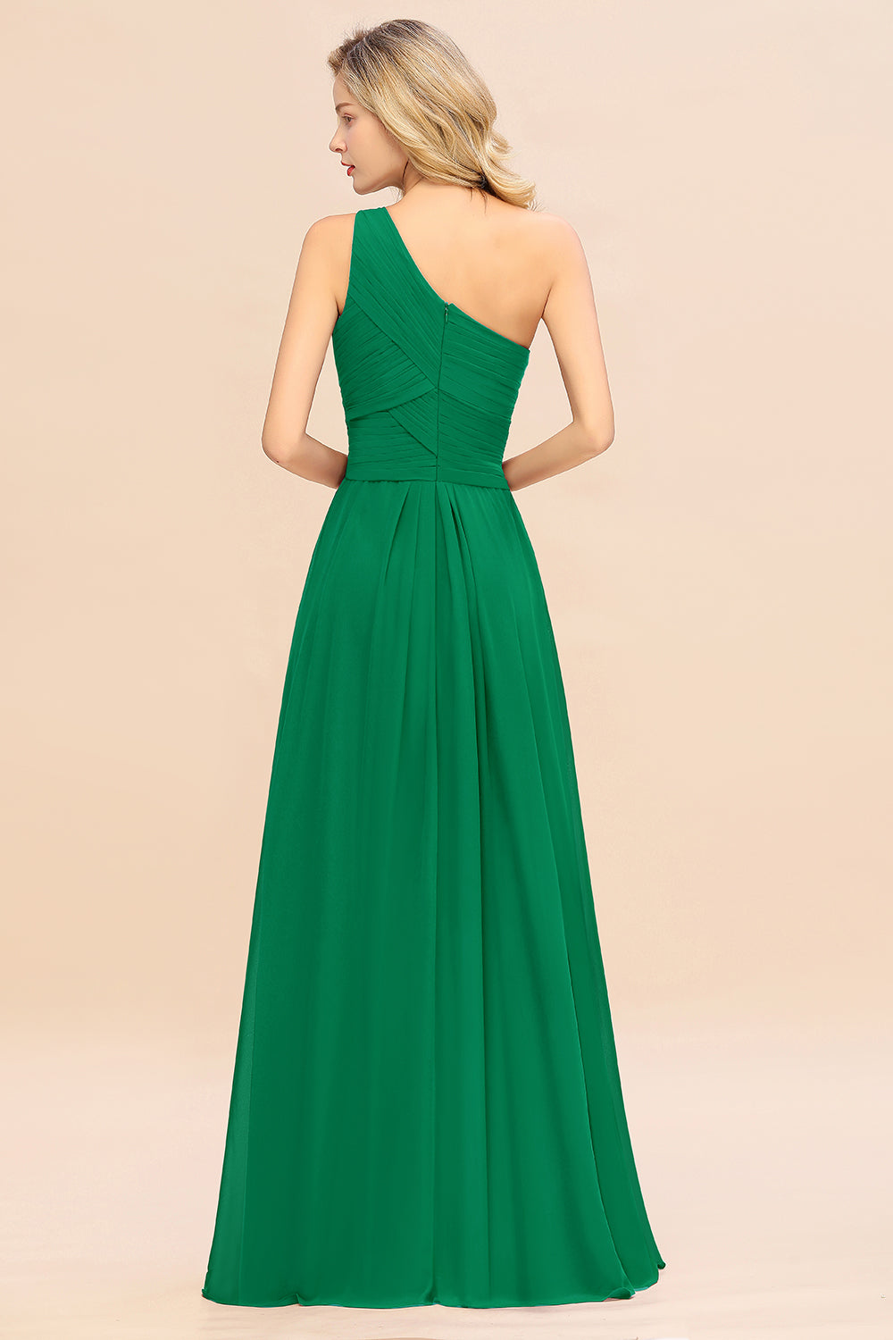 Elegant Emerald A-line Chiffon Ruffles One Shoulder Long Bridesmaid Dress