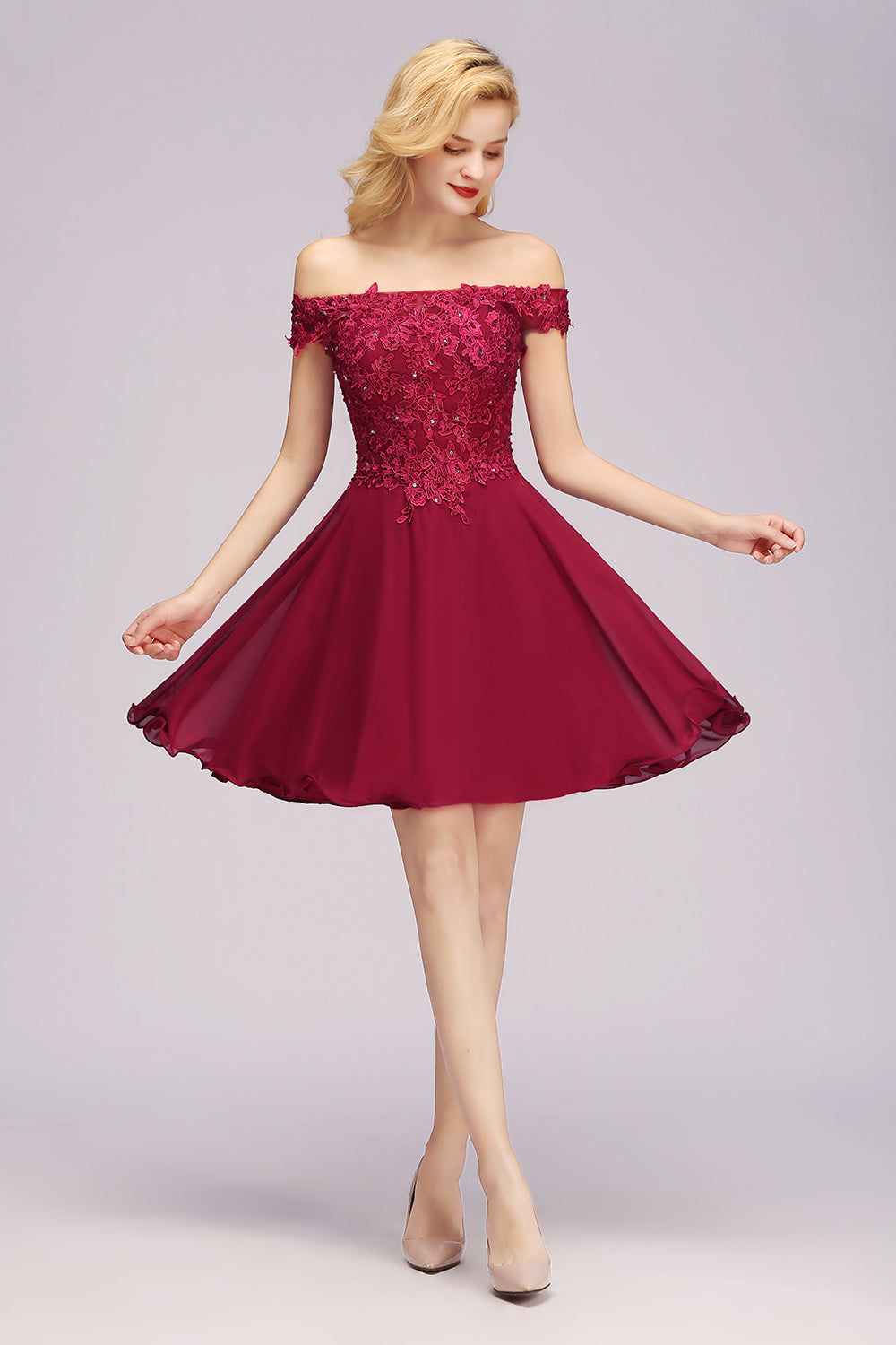 Elegant Lace Off the Shoulder Short Bridesmaid Dress