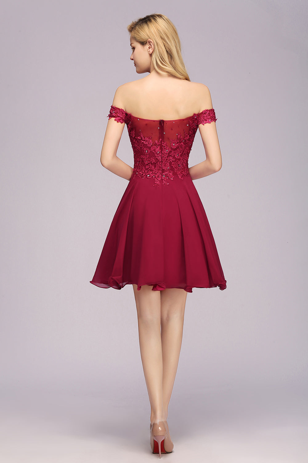 Elegant Lace Off the Shoulder Short Bridesmaid Dress