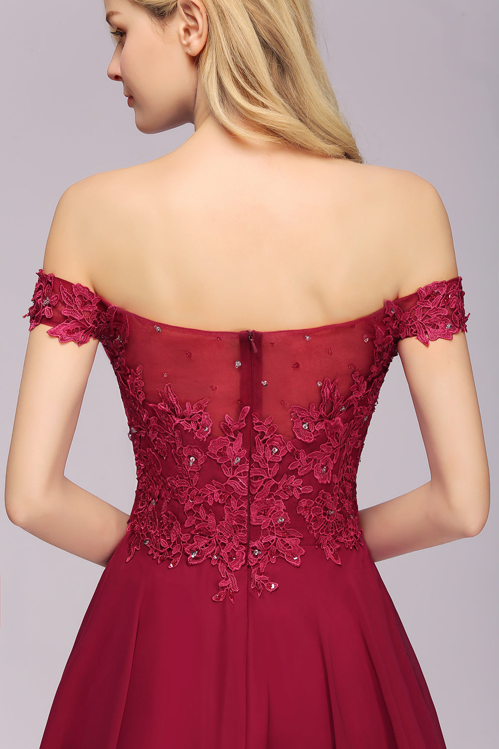 Elegant Lace Off the Shoulder Short Bridesmaid Dress