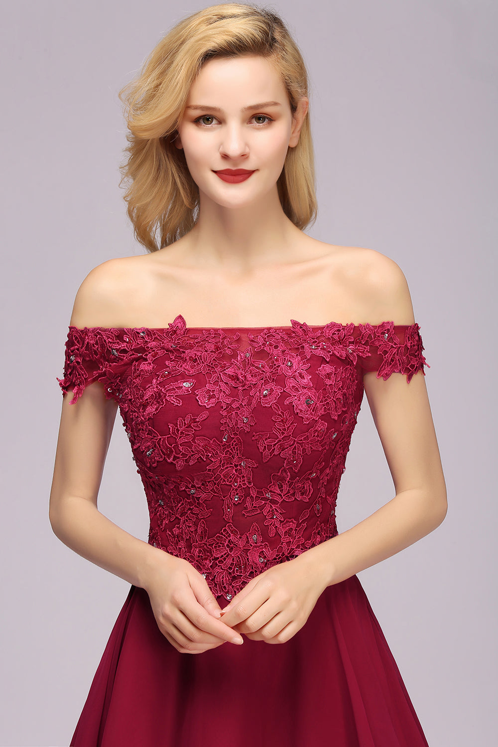 Elegant Lace Off the Shoulder Short Bridesmaid Dress