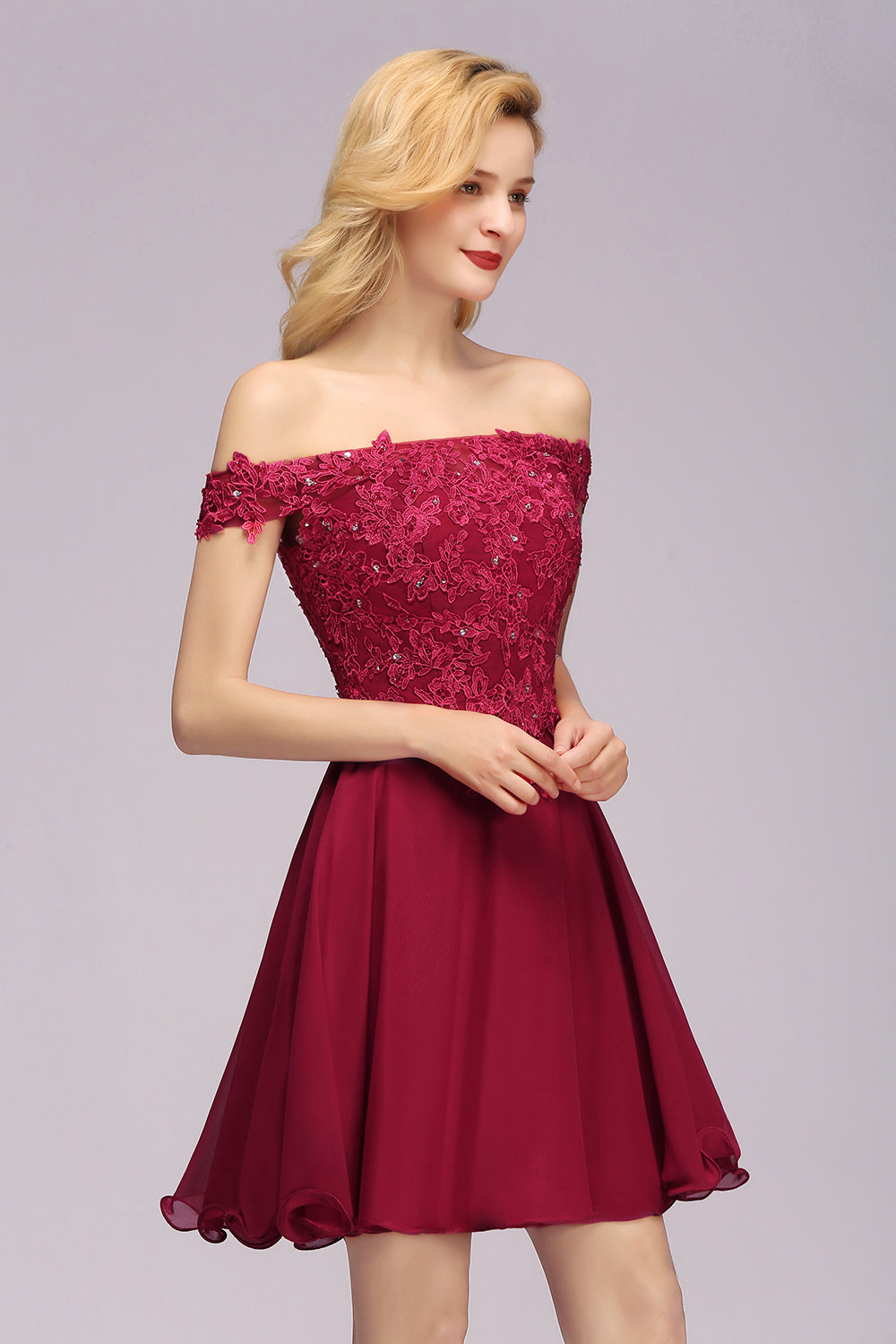Elegant Lace Off the Shoulder Short Bridesmaid Dress