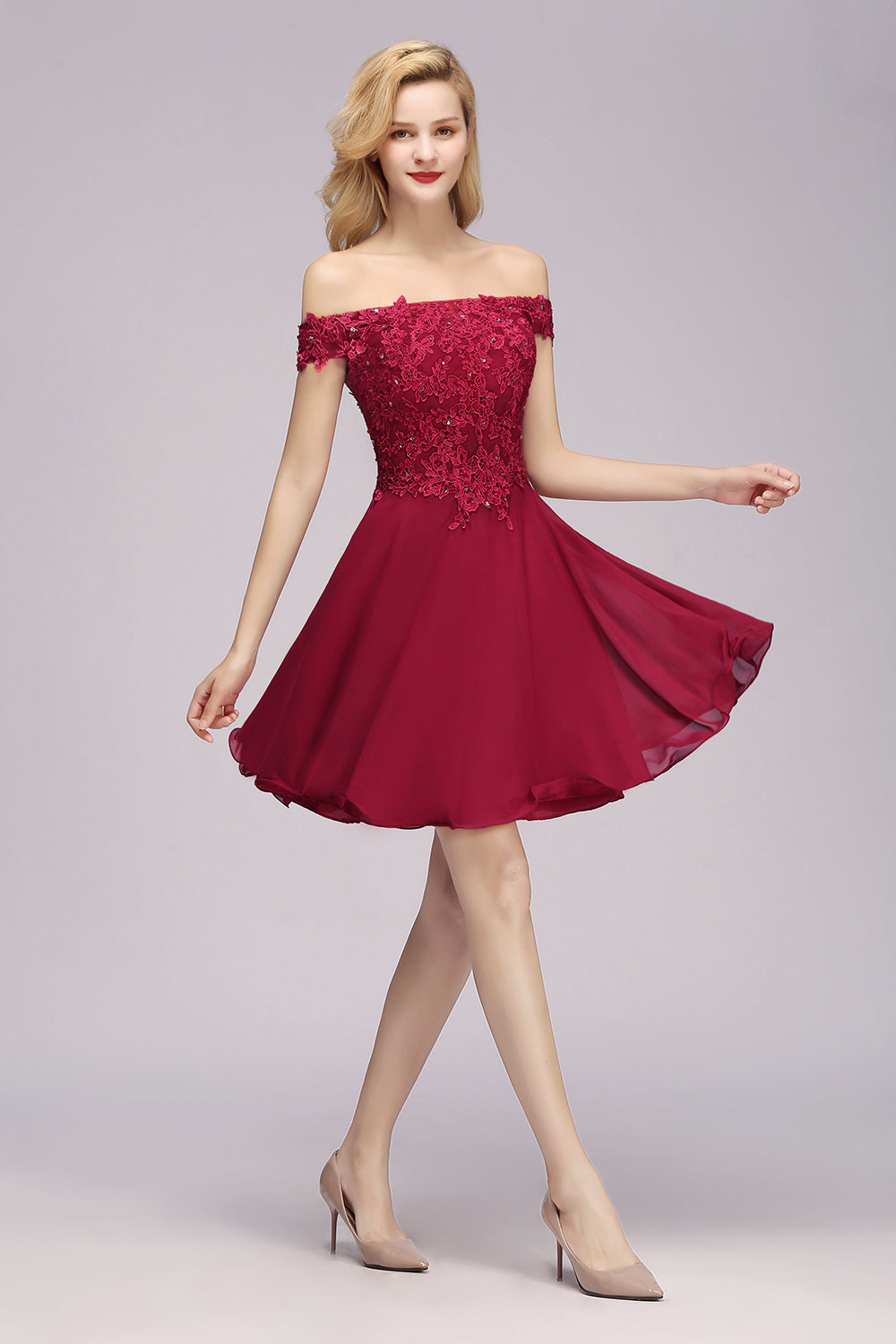 Elegant Lace Off the Shoulder Short Bridesmaid Dress
