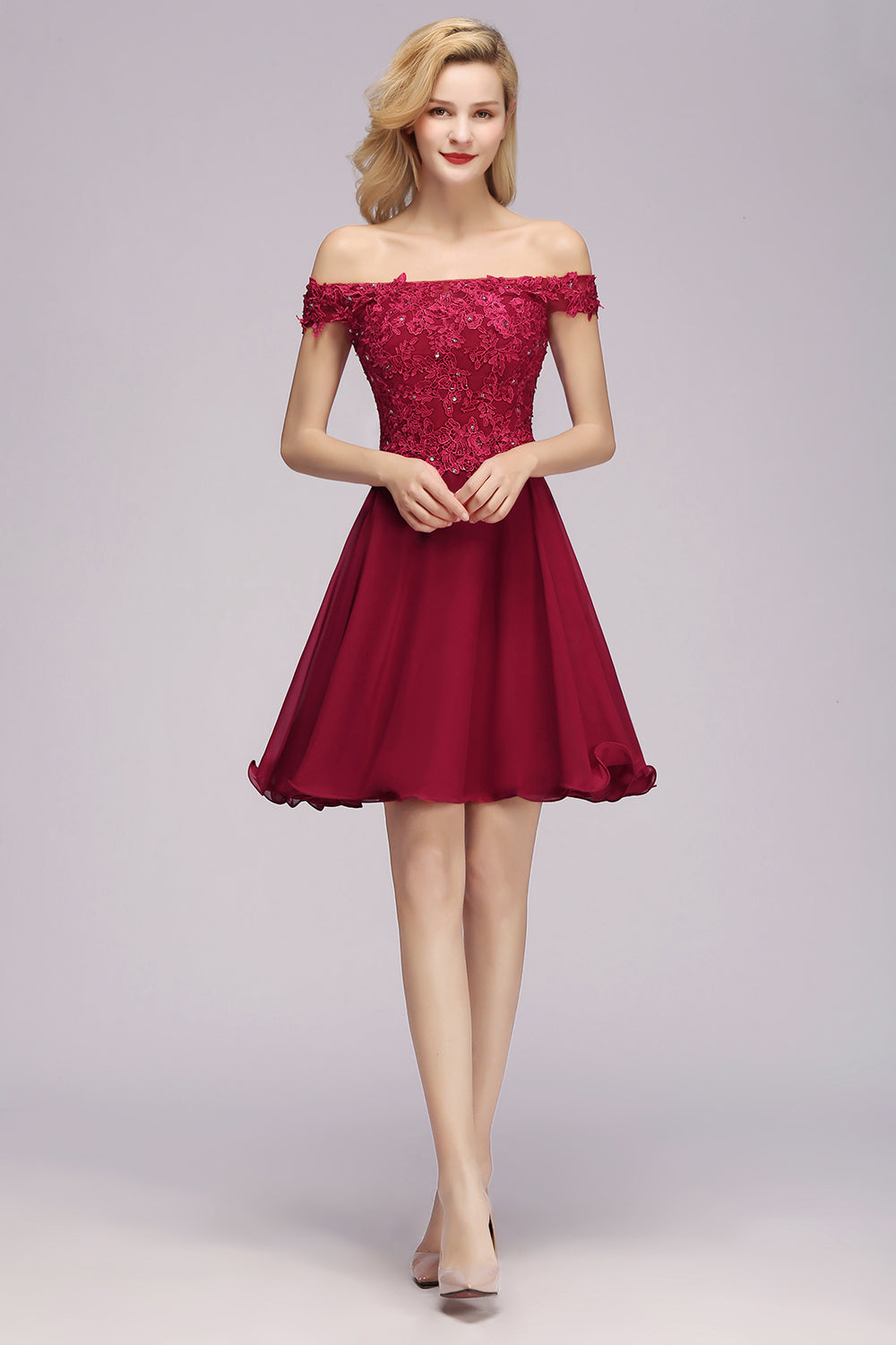 Elegant Lace Off the Shoulder Short Bridesmaid Dress