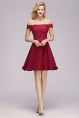 Elegant Lace Off the Shoulder Short Bridesmaid Dress