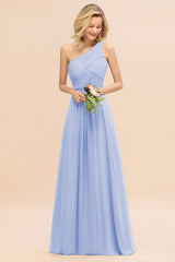 Elegant Lavender A-line Chiffon Ruffles One Shoulder Long Bridesmaid Dress