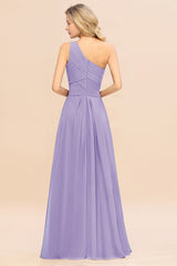 Elegant Lilac A-line Chiffon Ruffles One Shoulder Long Bridesmaid Dress
