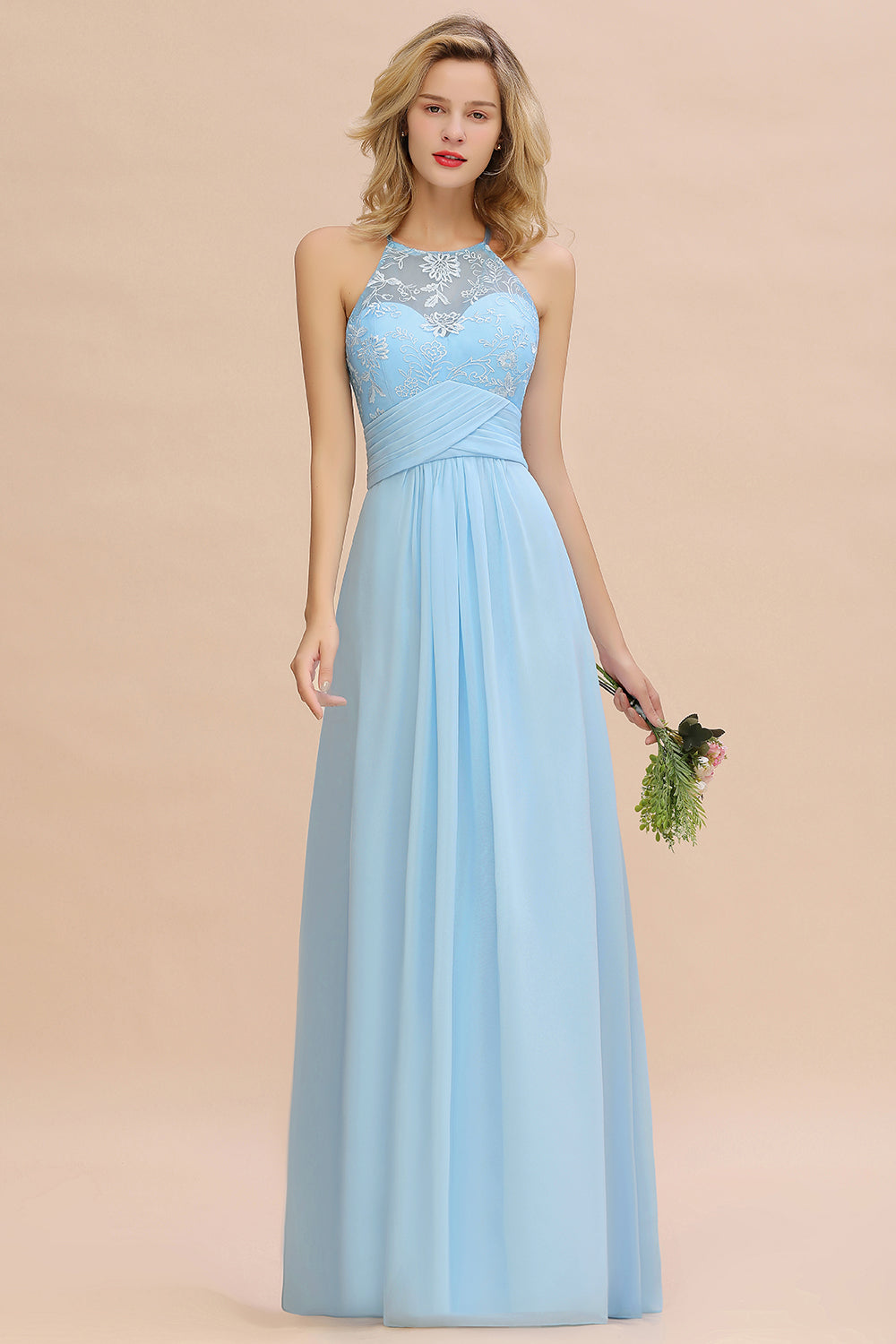 Elegant Long A-line Appliques Jewel Sleeveless Bridesmaid Dress