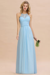 Elegant Long A-line Appliques Jewel Sleeveless Bridesmaid Dress