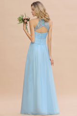 Elegant Long A-line Appliques Jewel Sleeveless Bridesmaid Dress