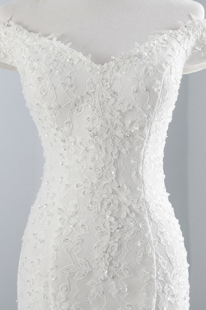 Elegant Long Mermaid Off the Shoulder Floor Length Lace Wedding Dress