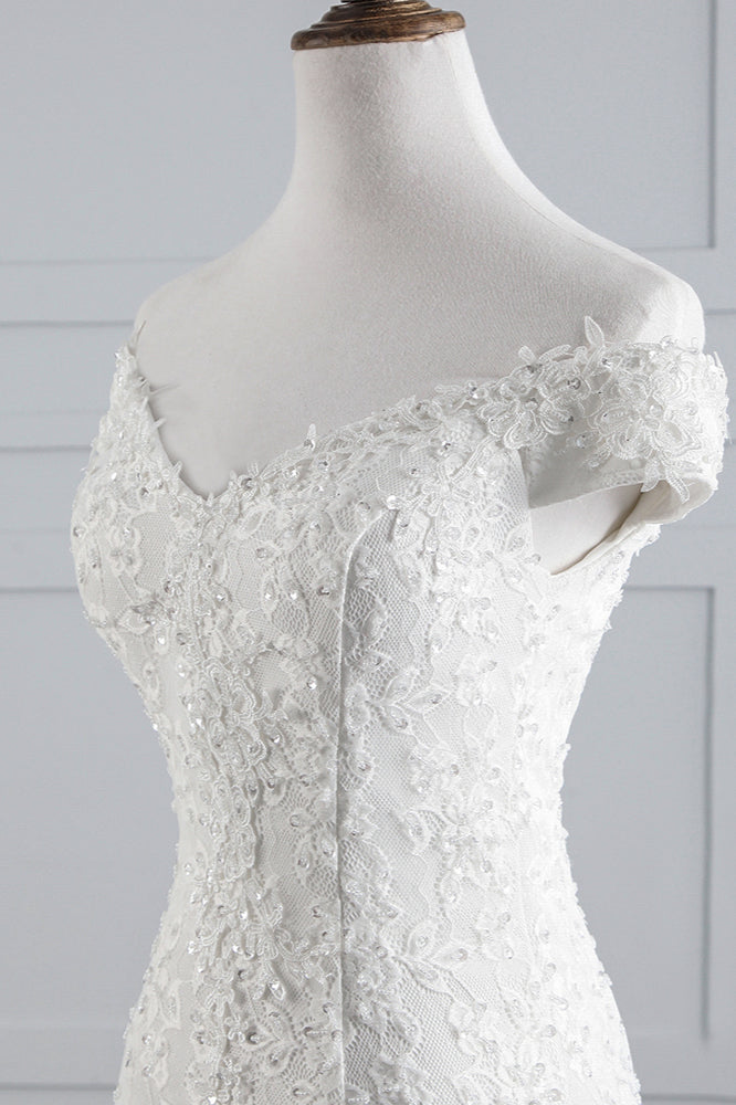 Elegant Long Mermaid Off the Shoulder Floor Length Lace Wedding Dress