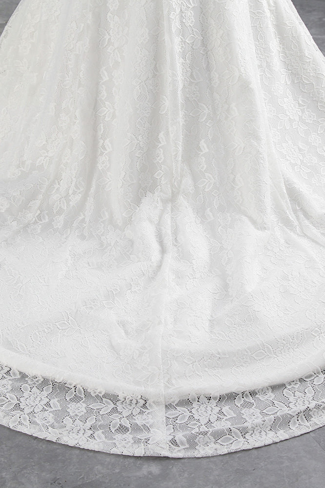 Elegant Long Mermaid Off the Shoulder Floor Length Lace Wedding Dress