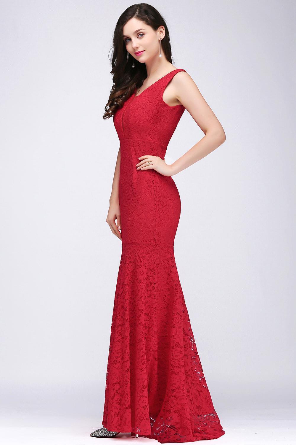 Elegant Mermaid Lace V-Neck Sleeveless Floor Length Bridesmaid Dresses