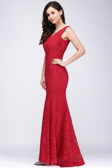 Elegant Mermaid Lace V-Neck Sleeveless Floor Length Bridesmaid Dresses
