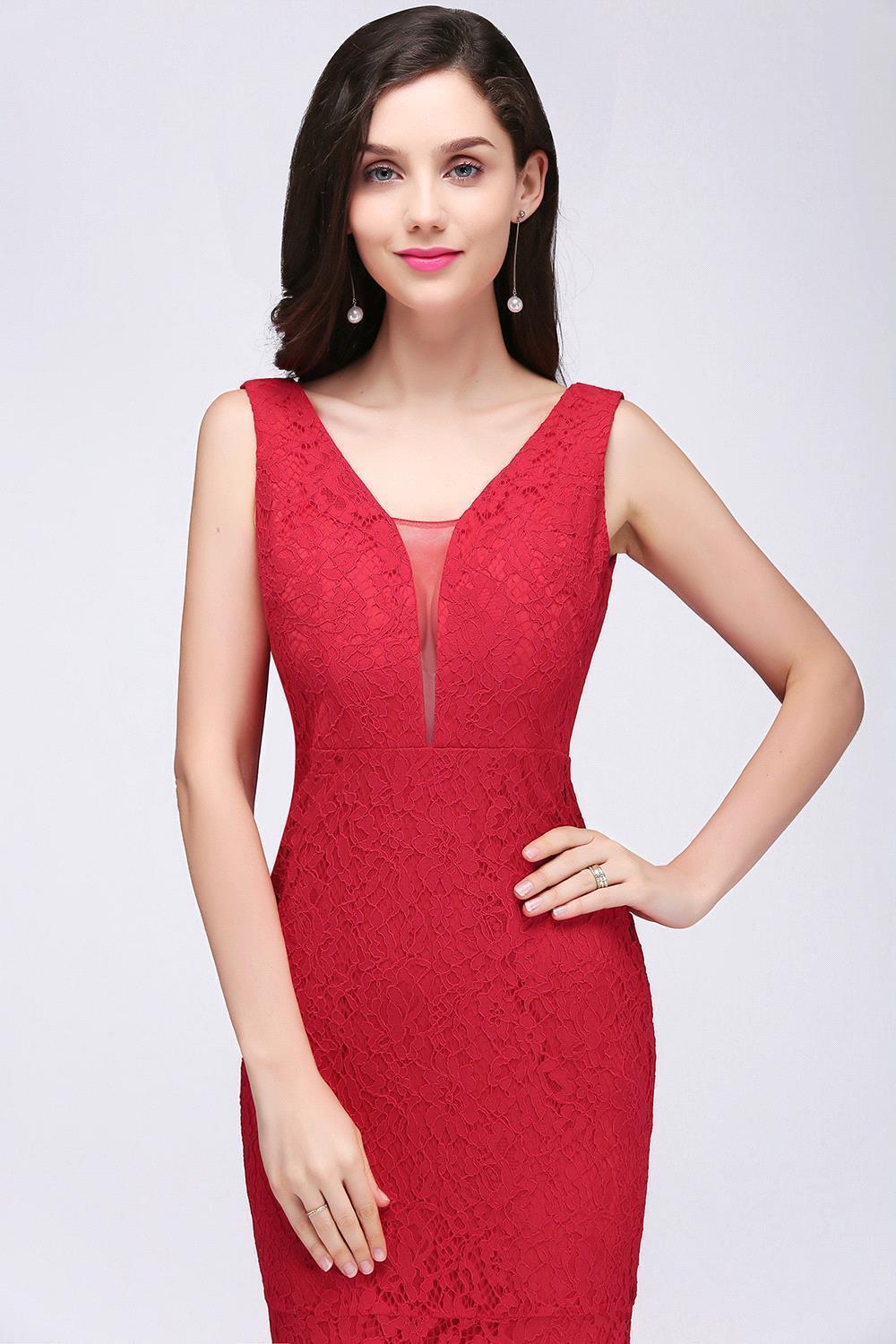 Elegant Mermaid Lace V-Neck Sleeveless Floor Length Bridesmaid Dresses