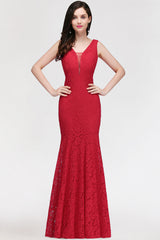 Elegant Mermaid Lace V-Neck Sleeveless Floor Length Bridesmaid Dresses