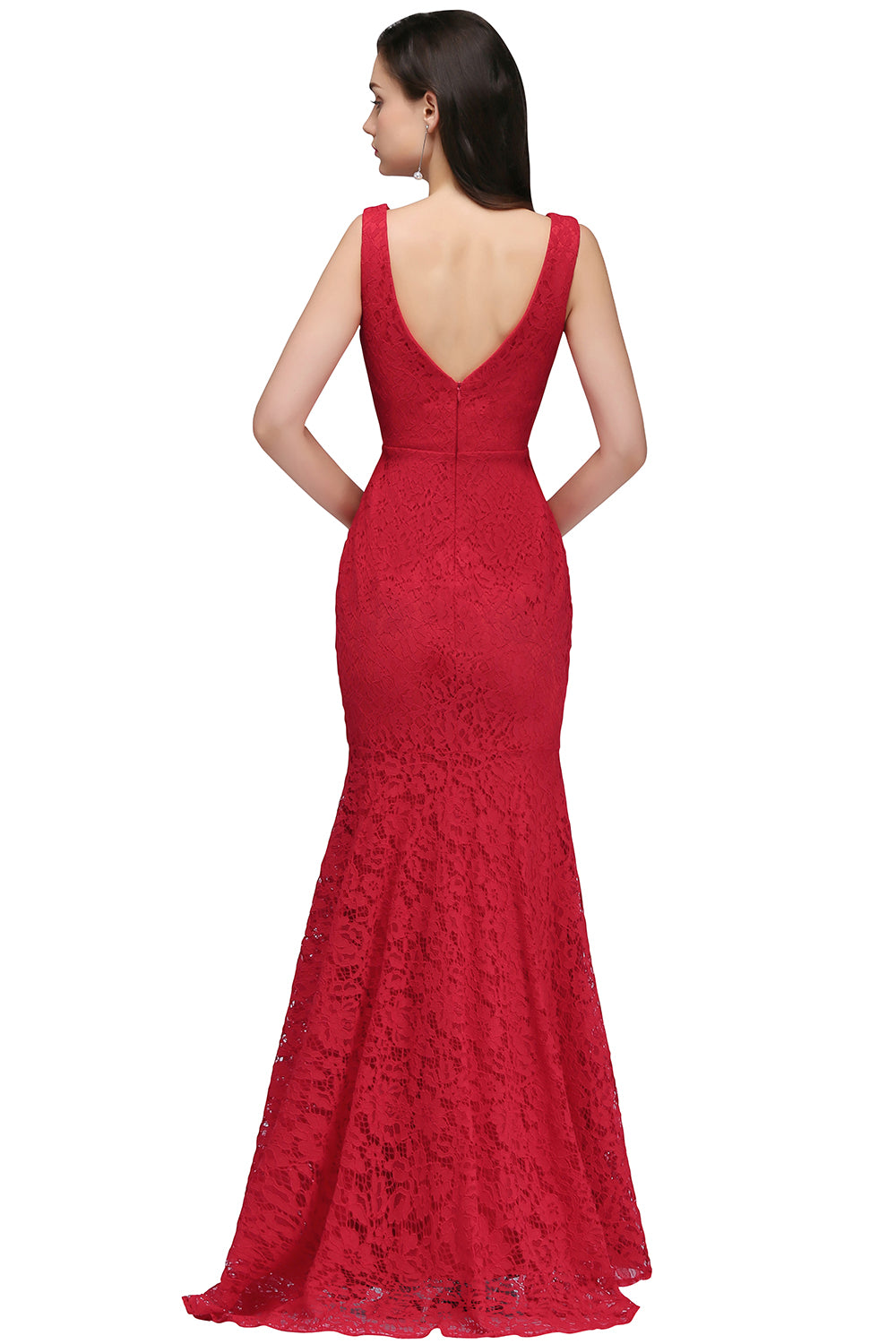 Elegant Mermaid Lace V-Neck Sleeveless Floor Length Bridesmaid Dresses