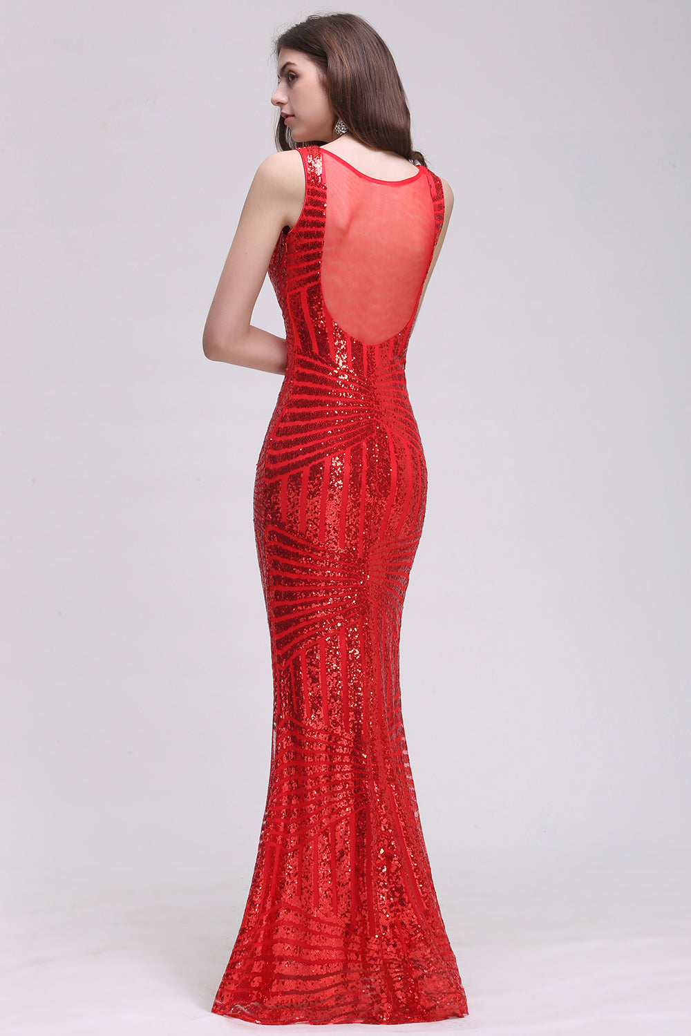 Elegant Mermaid Sequined Jewel Sleeveless Floor Length Bridesmaid Dress