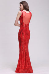 Elegant Mermaid Sequined Jewel Sleeveless Floor Length Bridesmaid Dress