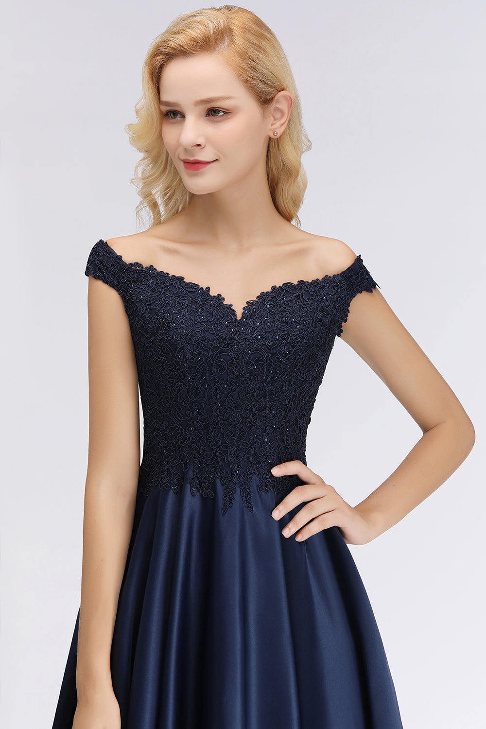 Elegant Off the Shoulder Ruffles Beads Sleeveless Bridesmaid Dress