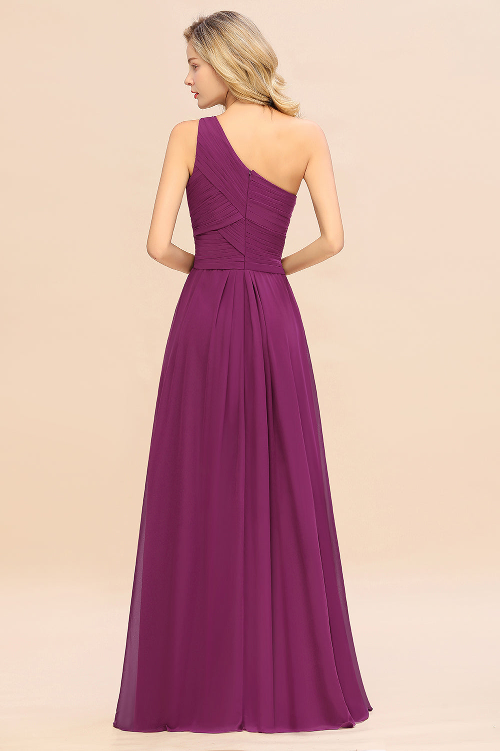 Elegant Orchid A-line Chiffon Ruffles One Shoulder Long Bridesmaid Dress