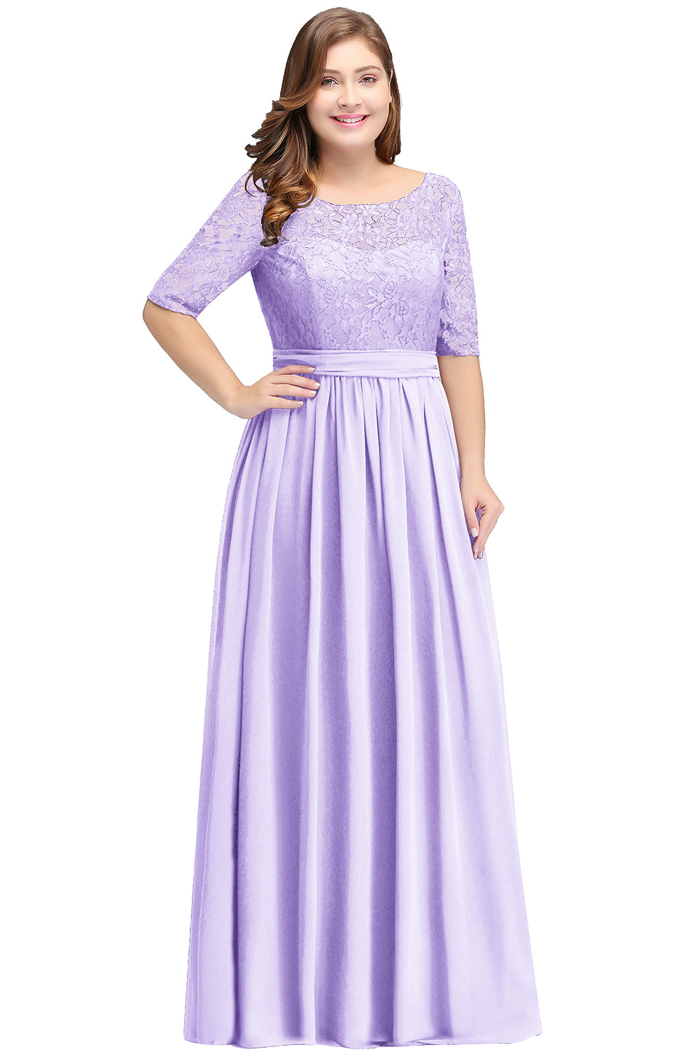 Elegant Plus Size Half Sleeves Lace Bridesmaid Dresses with Bow