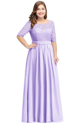 Elegant Plus Size Half Sleeves Lace Bridesmaid Dresses with Bow