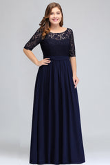 Elegant Plus Size Half Sleeves Lace Bridesmaid Dresses with Bow