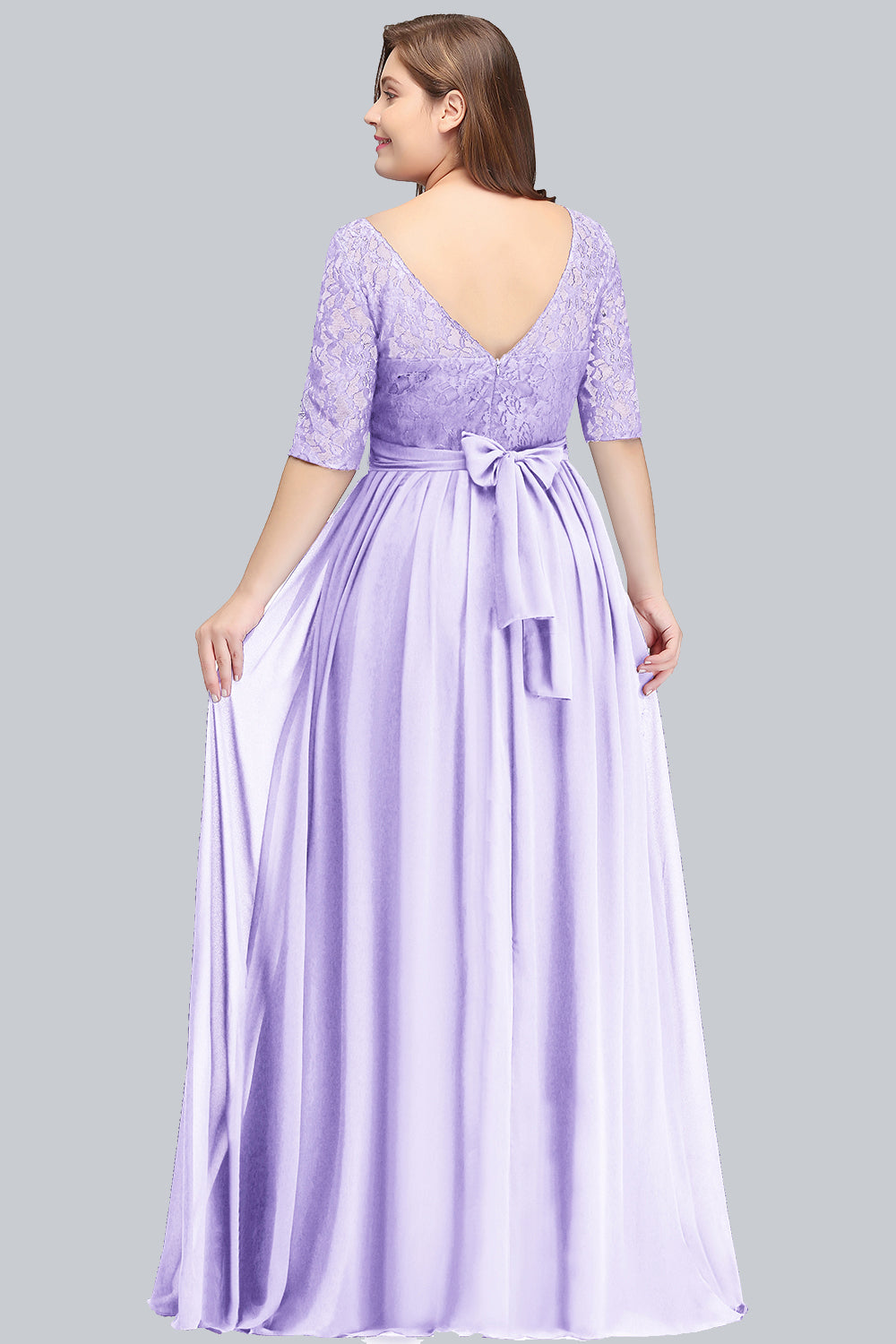 Elegant Plus Size Half Sleeves Lace Bridesmaid Dresses with Bow