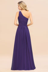 Elegant Regency A-line Chiffon Ruffles One Shoulder Long Bridesmaid Dress