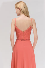 Elegant Spaghetti Straps Ruffles Appliques Bridesmaid Dress