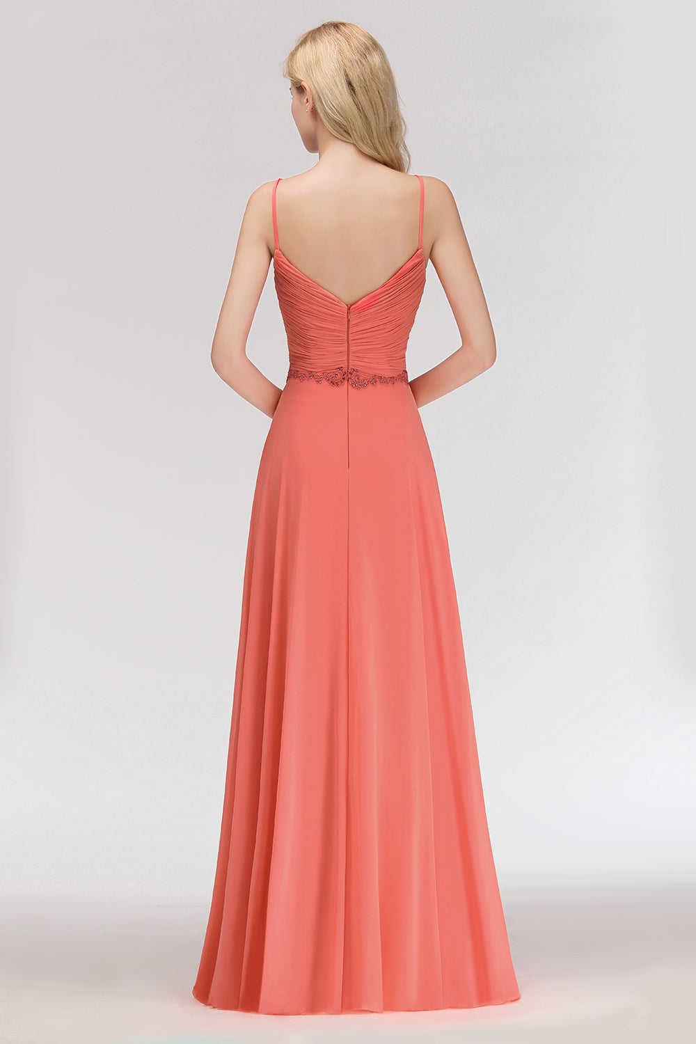 Elegant Spaghetti Straps Ruffles Appliques Bridesmaid Dress